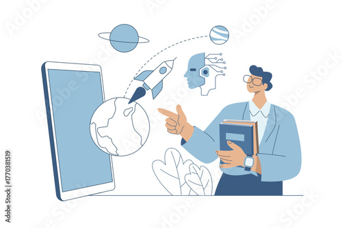 Businessman with innovation concept, learning, and future skill development, Meta, Adaptability skills.