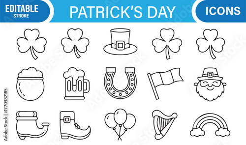 Black and white Irish festival vector icon set