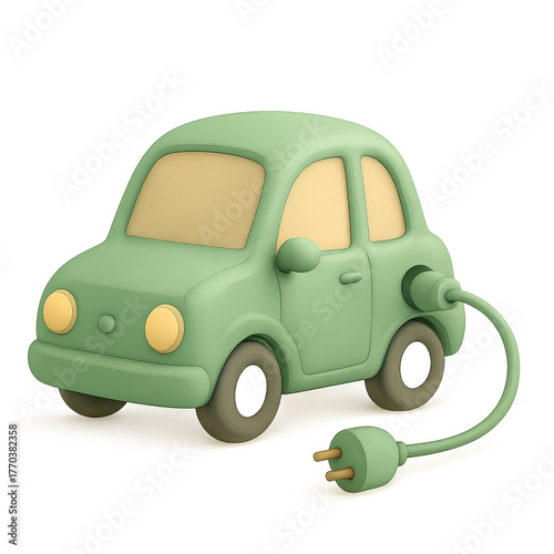Green Electric Car 3D Illustration Representing Eco Transport Renewable Energy and Sustainable Technology