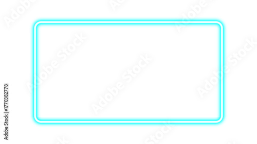 Realistic neon glowing light blue rectangular frame. Blue banner light with bright neon effect. Shining neon glow plate or panel. Vector illustration.