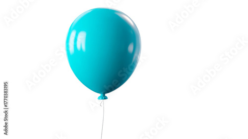 Single Teal Balloon Floats Isolated on White Background