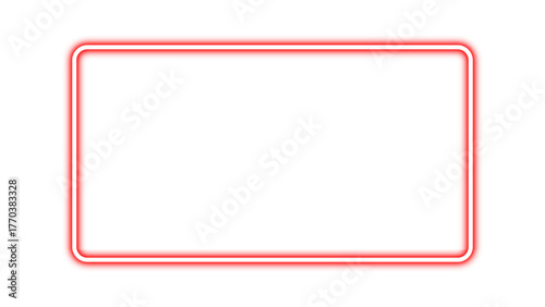 Realistic neon glowing red rectangular frame. Red banner light with bright neon effect. Shining neon glow plate or panel. Vector illustration.