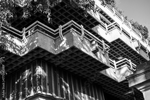 City architecture. Condominium exterior with designer balconies.