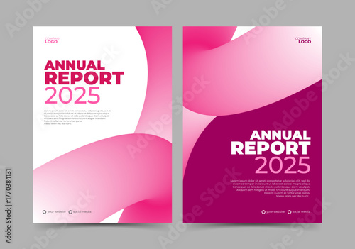Annual report design cover template with pink gradient shape
