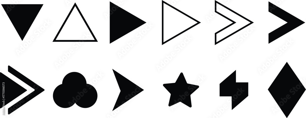 Flèche and Arrow Bullet List Icons. flèche, Bullet List for PowerPoint Presentation, Bullet point collection, arrows set. Vector illustration. Bullet point collection for presentation
