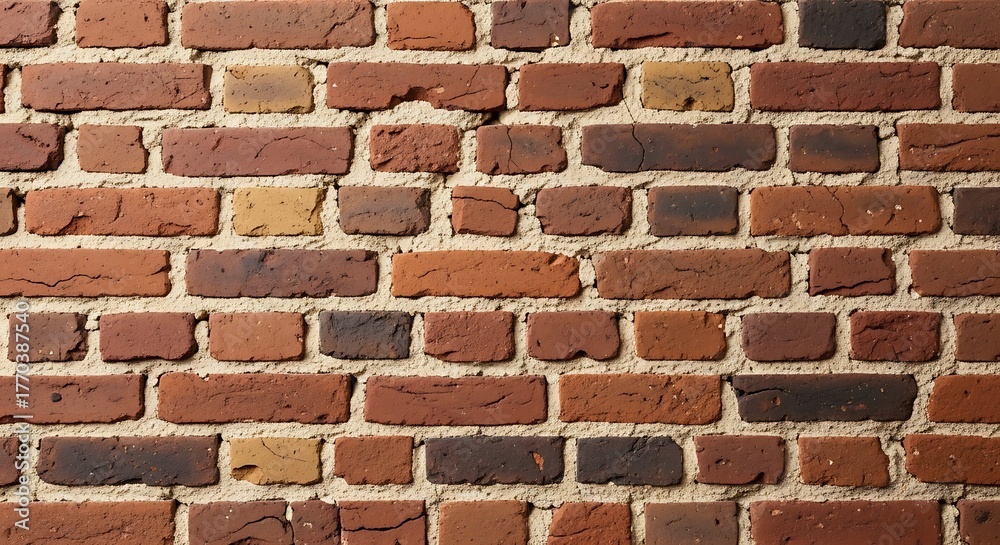 Obraz premium Brick Wall Texture Background: Red-Brown Bricks with Concrete Mortar - Industrial Construction, Vintage Building Facade, Rustic Interior Design Material, House Exterior Surface