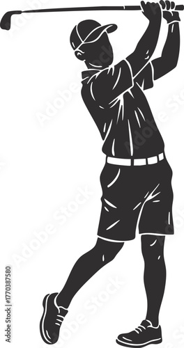illustration of a golf player hitting the ball with his golf club