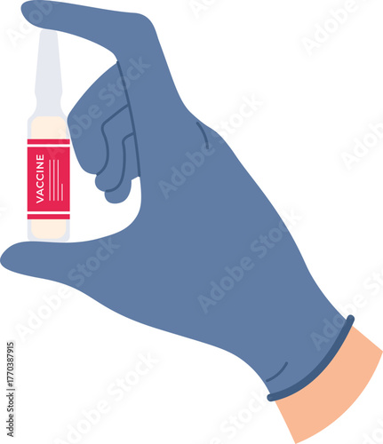 Doctor hands with vaccine. Nurse hand in medical gloves hold syringe and ampoule with medicine. Flu or covid vaccination concept vector set
