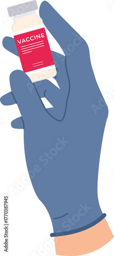 Doctor hands with vaccine. Nurse hand in medical gloves hold syringe and ampoule with medicine. Flu or covid vaccination concept vector set