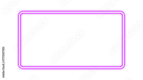 Realistic neon glowing purple color rectangular frame. Purple banner light with bright neon effect. Shining neon glow plate or panel. Vector illustration.