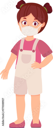 Teacher and student in masks. New normal life in school or kindergarten. Children learning safe, preventing Covid-19 disease vector concept