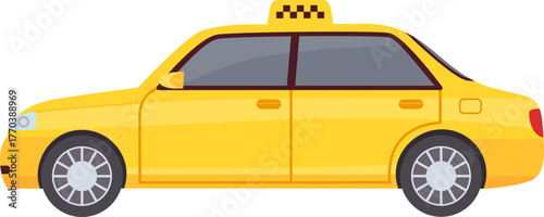 Flat cars. Cartoon vehicle side view. Taxi, minivan, mini car, suv and pickup truck. City auto transport icons. Automobile design vector set