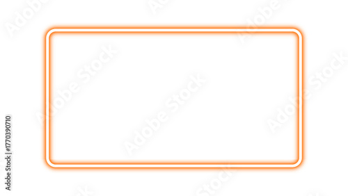 Realistic neon glowing orange color rectangular frame. Orange banner light with bright neon effect. Shining neon glow plate or panel. Vector illustration.