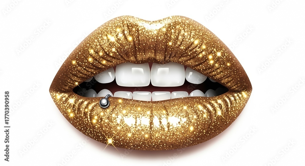 Fototapeta premium Golden Glitter Lips Close-Up – Glamour, Beauty, and Luxury Makeup Concept
