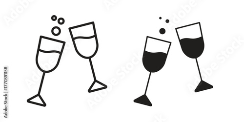 Cheers icon illustrations collection. editable stroke outline and flat style