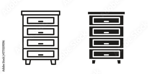 Chest of drawers icon illustrations collection. editable stroke outline and flat style