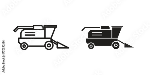 Combine harvester icon illustrations collection. editable stroke outline and flat style