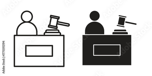 Court trial icon illustrations collection. editable stroke outline and flat style