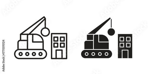 Demolition icon illustrations collection. editable stroke outline and flat style