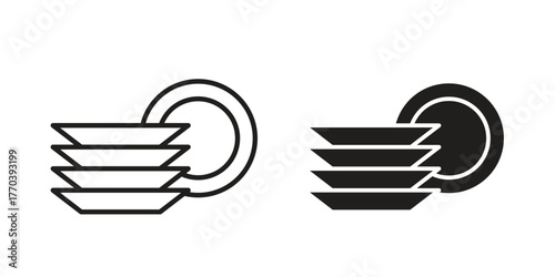 Dishes icon illustrations collection. editable stroke outline and flat style