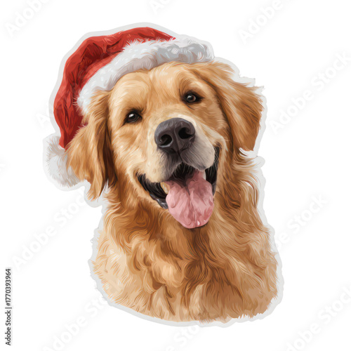 A Delightful Golden Retriever Cheerfully Sports A Festive Red And White Santa Hat Panting Happily
