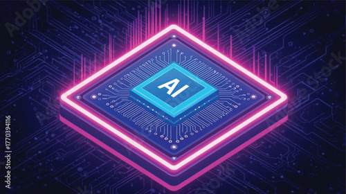 Big Data and Machine Learning Concept with Glowing CPU Vector Design.