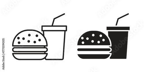 Fastfood icon illustrations collection. editable stroke outline and flat style
