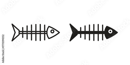 Fish bone icon illustrations collection. editable stroke outline and flat style