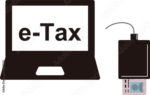 ICカードリーダーでマイナンバーカードを読み取って確定申告をするイメージイラスト