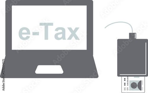 ICカードリーダーでマイナンバーカードを読み取って確定申告をするイメージイラスト