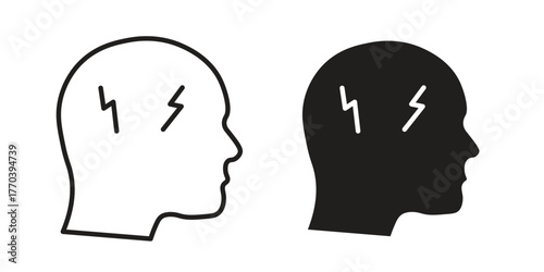 Headache icon illustrations collection. editable stroke outline and flat style