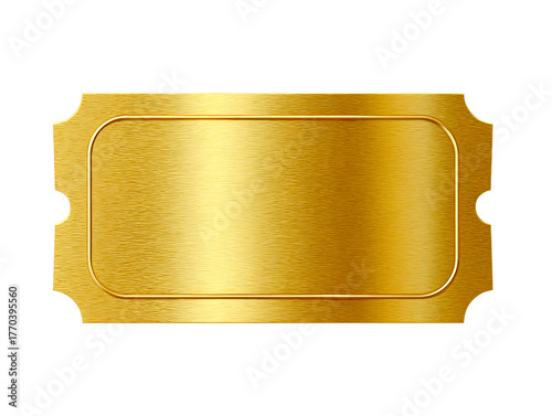 Polished Gold Ticket With Embossed Texture , isolated on transparent cutout background

