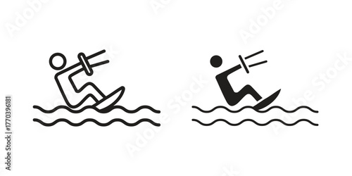Kitesurf sign icon illustrations collection. editable stroke outline and flat style