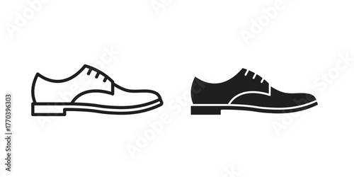 Leather shoes icon illustrations collection. editable stroke outline and flat style
