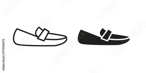 Loafer shoes icon illustrations collection. editable stroke outline and flat style