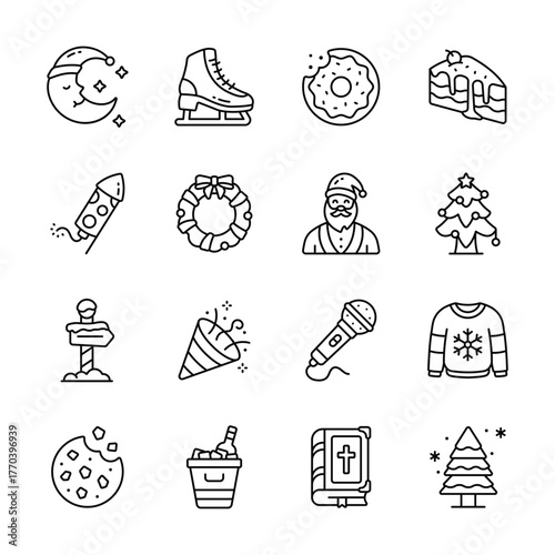Take your hands on this amazing christmas icons in flat outline style