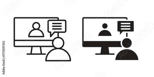 Online coaching icon illustrations collection. editable stroke outline and flat style