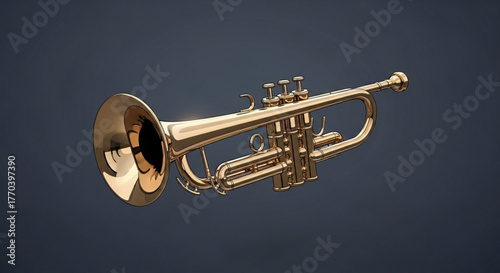 Golden trumpet on a dark background, a classic musical instrument for jazz, classical, and modern music performances, a symbol of music