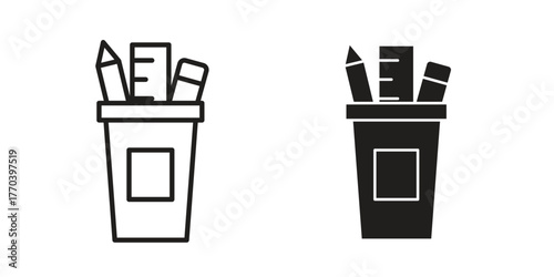 Pencil box icon illustrations collection. editable stroke outline and flat style
