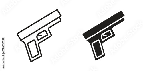 Pistol icon illustrations collection. editable stroke outline and flat style
