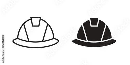 Safety helmet icon illustrations collection. editable stroke outline and flat style