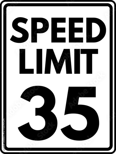 Speed limit 35 mph traffic sign, Speed limit 35 road sign