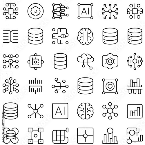 AI Robotics and Data Technology related comprehensive Icon set 