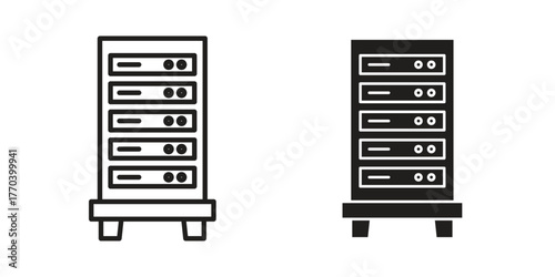 Server rack icon illustrations collection. editable stroke outline and flat style