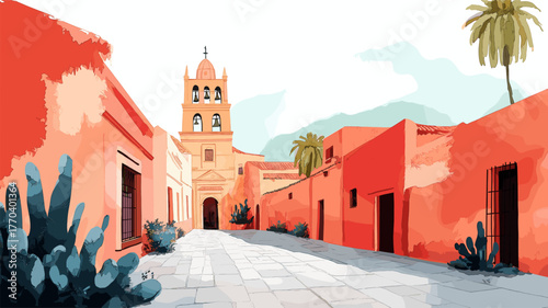 Santa Catalina Monastery. Santa Catalina Monastery hand drawn watercolor illustration