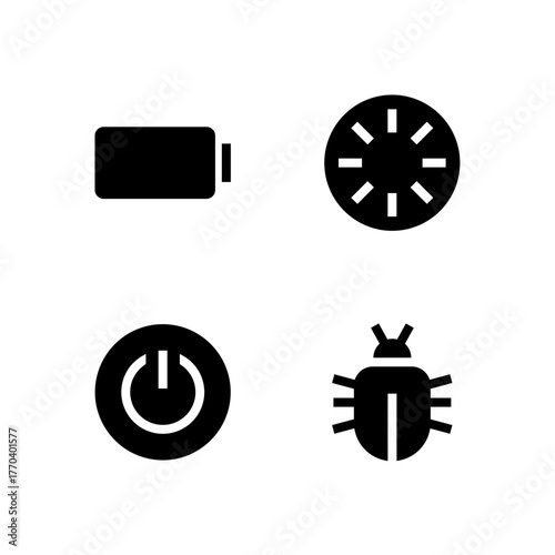 Essential UI Icon Set - Battery Power Reboot and Bug Report System Elements