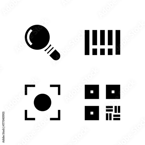 Essential UI Icon Set - Search Scan Barcode and QR Code Detection Elements