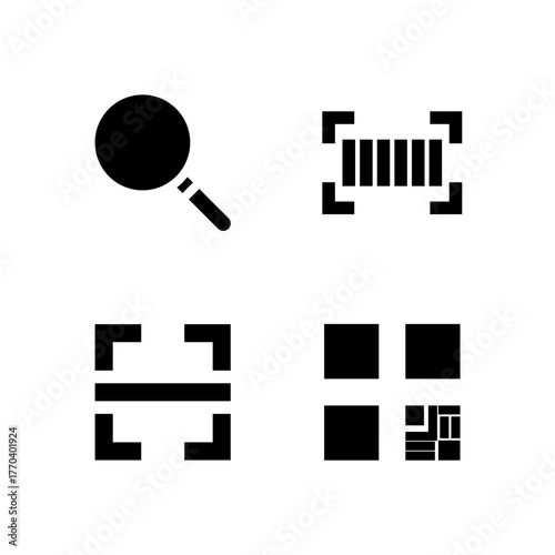 Essential UI Icon Set - Search Scan Barcode and QR Code Detection Elements