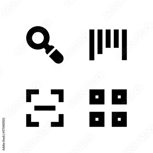 Essential UI Icon Set - Search Scan Barcode and QR Code Detection Elements