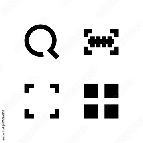 Essential UI Icon Set - Search Scan Barcode and QR Code Detection Elements